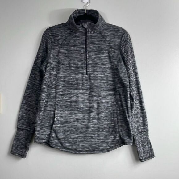 St. John’s Bay variegated gray half zip fleece with thumb holes & tunnel pocket - Picture 4 of 10